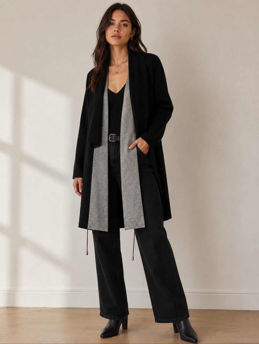 FABIANA FILIPPI Black Gray Cashmere Wool Silk Open Front Cardigan Sweater S